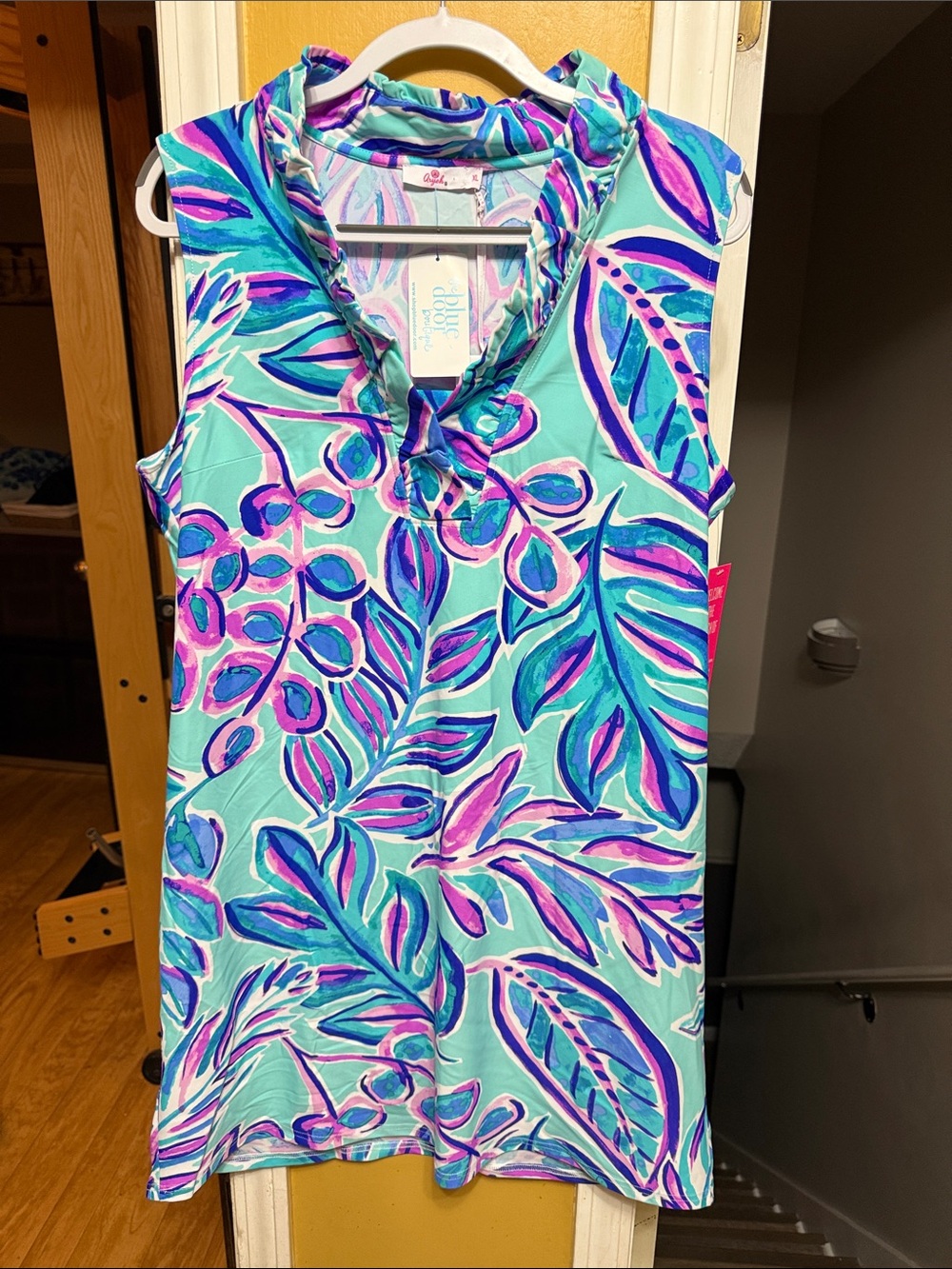 Aryeh UPF 50+ Liquid Heaven Ruffle Neck Floral Midi Dress XL NWT